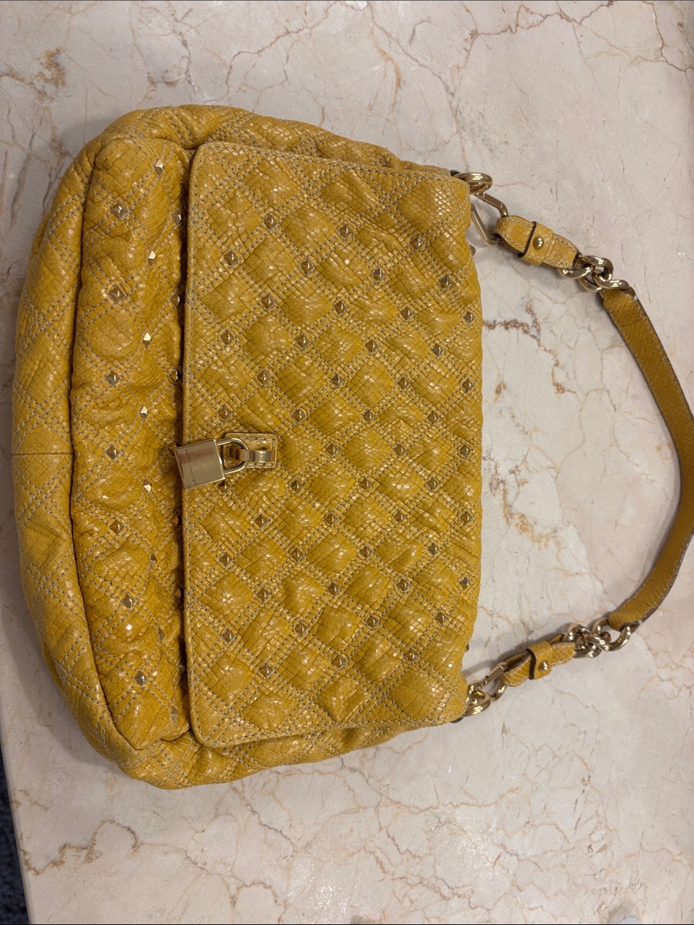 Marc Jacobs Quilted Mustard Shoulder Bag with Gold Hardware